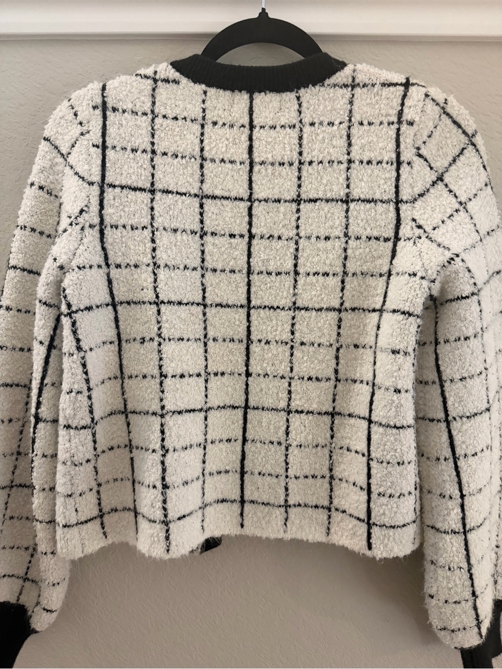 Express Black & White Windowpane Tweed Blazer with Gold Buttons - Picture 2 of 5